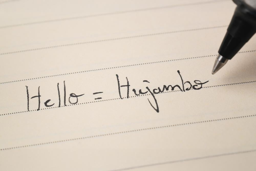 Learning to write hello in Swahili